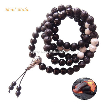 Mens Mala Perles, 108 Naturel Noir Lave Onyx Pierre Mens Mala Perle Collier, Yoga Mens Mala Bijoux